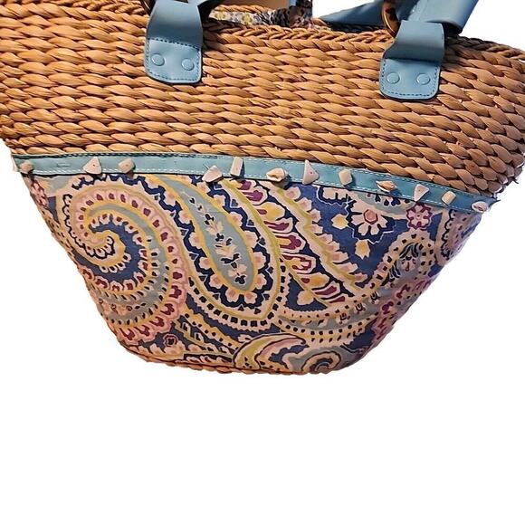 Vera Bradley XLARGE Capri Blue Woven Straw Beach Tote Bag W Sea Shells - Picture 6 of 8